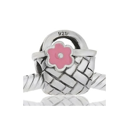 ABALORIOS BOLSO FLOR ESMALTE ROSA PAP639