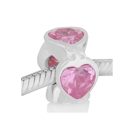 ABALORIO CORAZONES CON PIEDRA ROSA PAP561b