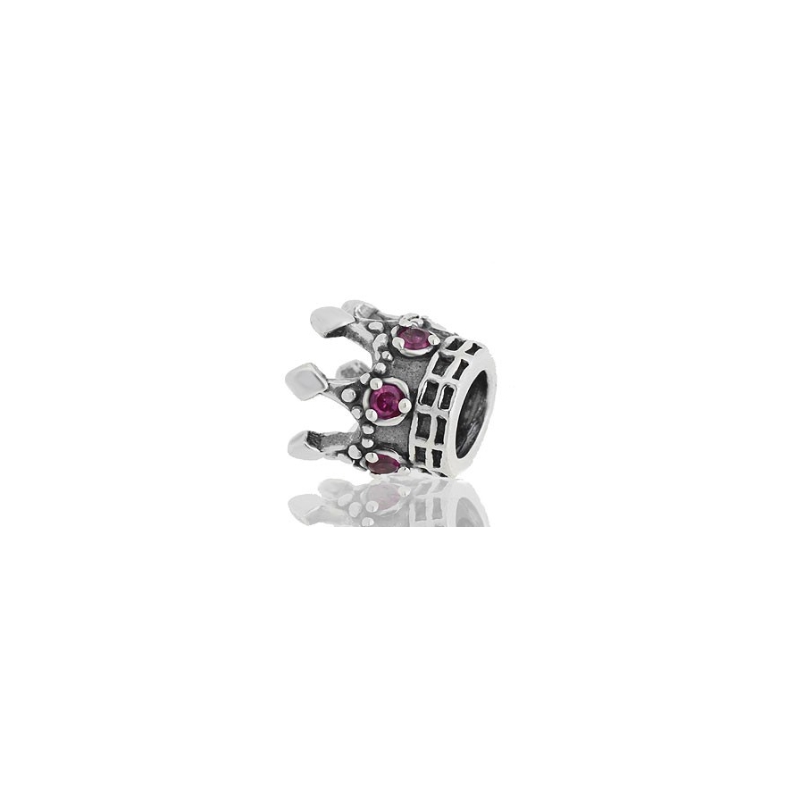 Abalorio Corona Con Piedras Fucsias Mi Plata