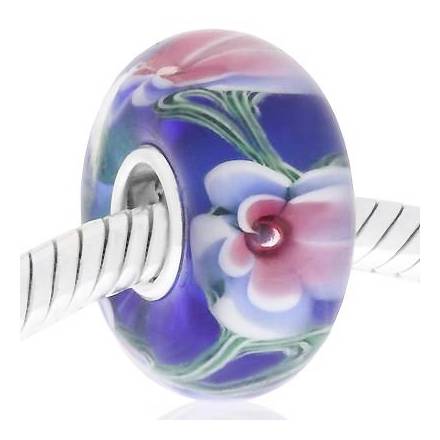 Cristal de Murano azul flor rosa