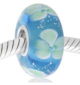 Cristal de Murano azul claro y flores verdes