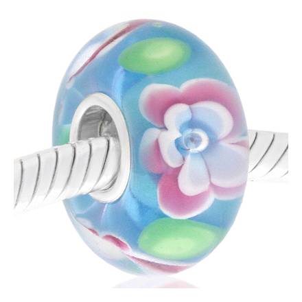 Cristal de Murano azul flores rosa y blancas