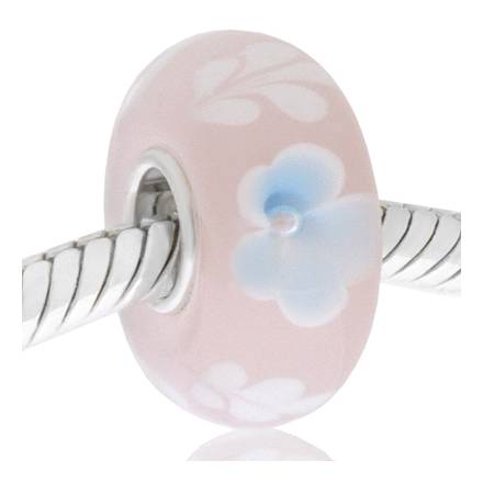 cristal de murano rosa flores blancas