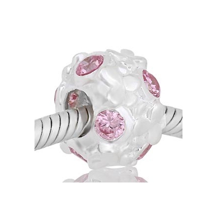 ABALORIO REDONDO CON FLORES Y PIEDRAS ROSA PAP185b