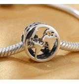 Abalorio Bola del Mundo en Plata de Ley 925 | Charm Mapamundi para Pulsera